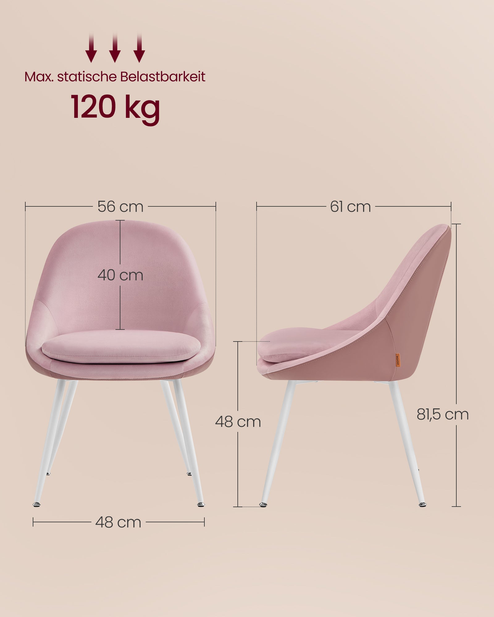 Eetkamerstoelen set van 2 – Gestoffeerde zitting – Pastelroze & wolkenwit