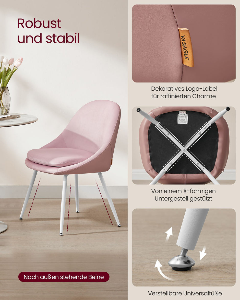 Eetkamerstoelen set van 2 – Gestoffeerde zitting – Pastelroze & wolkenwit