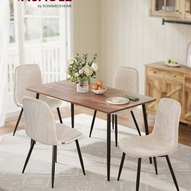 Eetkamerstoelset van 4 – Crèmewitte chenillestof – Onderstel van multiplex en staal – Verstelbare poten