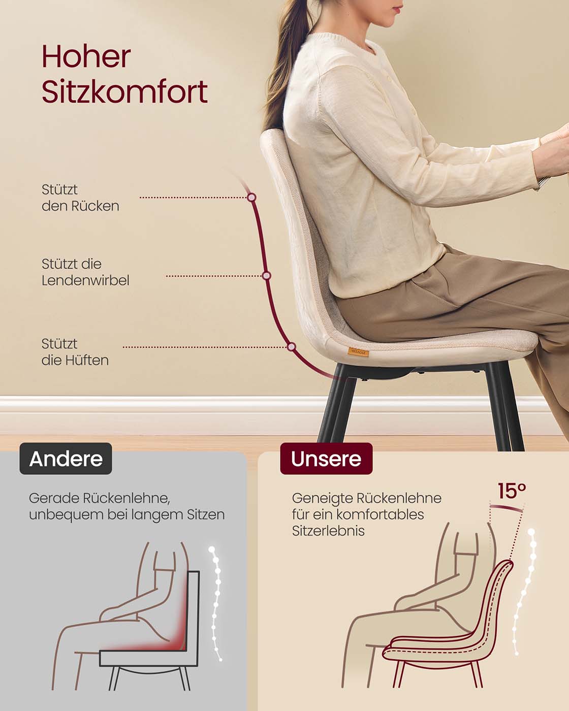 Eetkamerstoelset van 4 – Comfortabel en stijlvol – Crèmewit