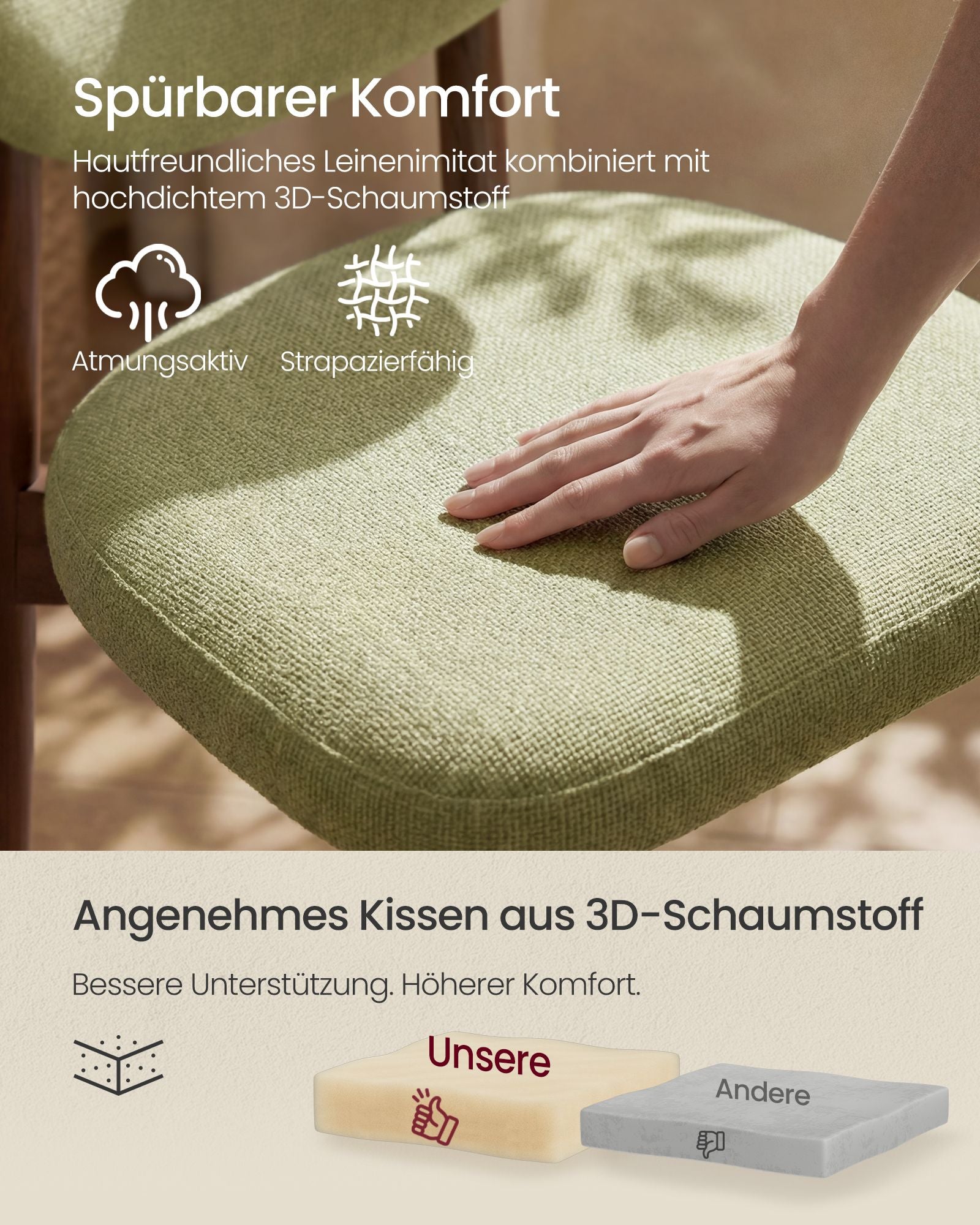 Eetkamerstoel - 2-Delige Set met Massief Houten Poten - Olijfgroen - 50 x 51 x 82 cm