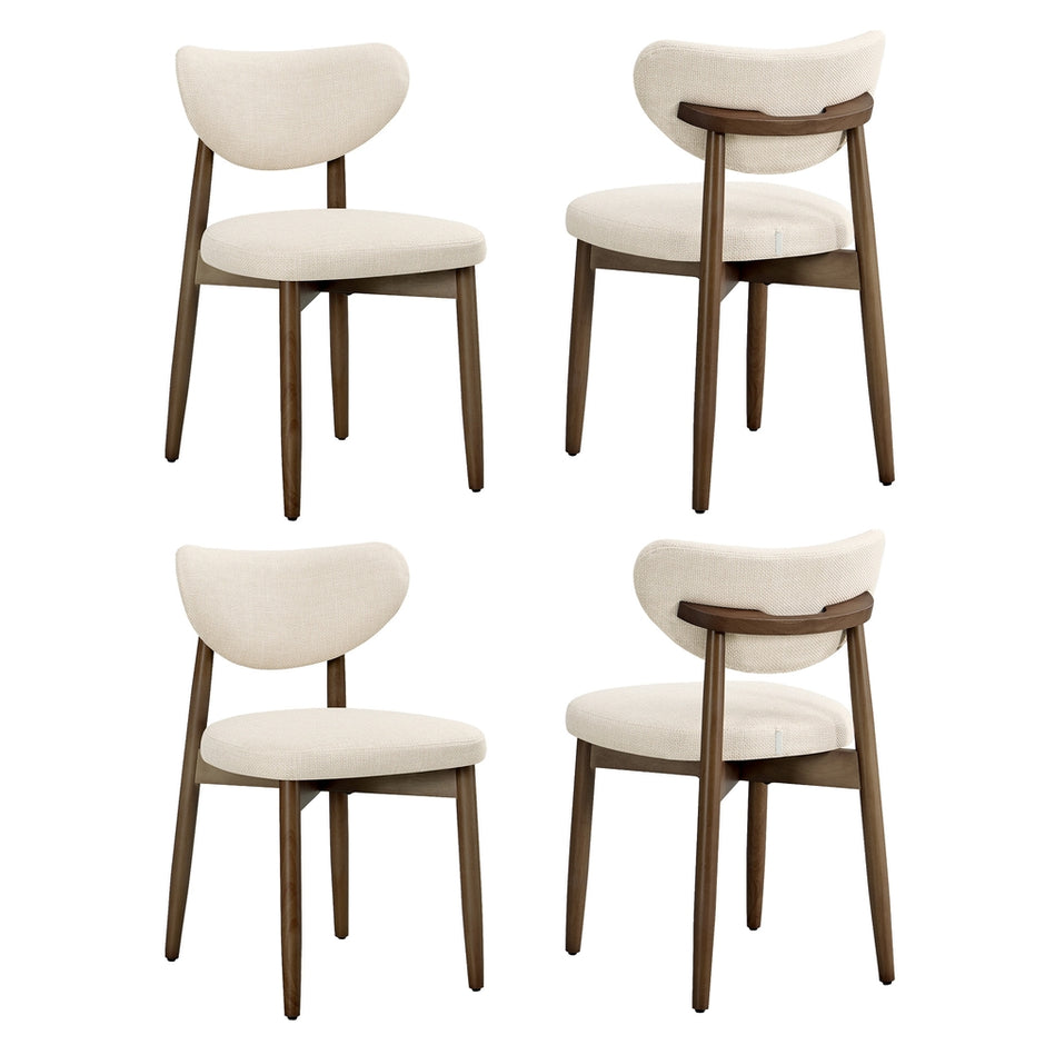 Eetkamerstoelen - Set van 4 - Ergonomische Rugleuning - Massief Hout - Beige