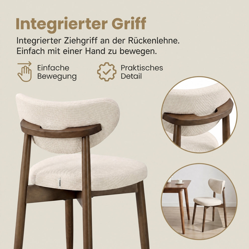 Eetkamerstoelen - Set van 4 - Ergonomische Rugleuning - Massief Hout - Beige