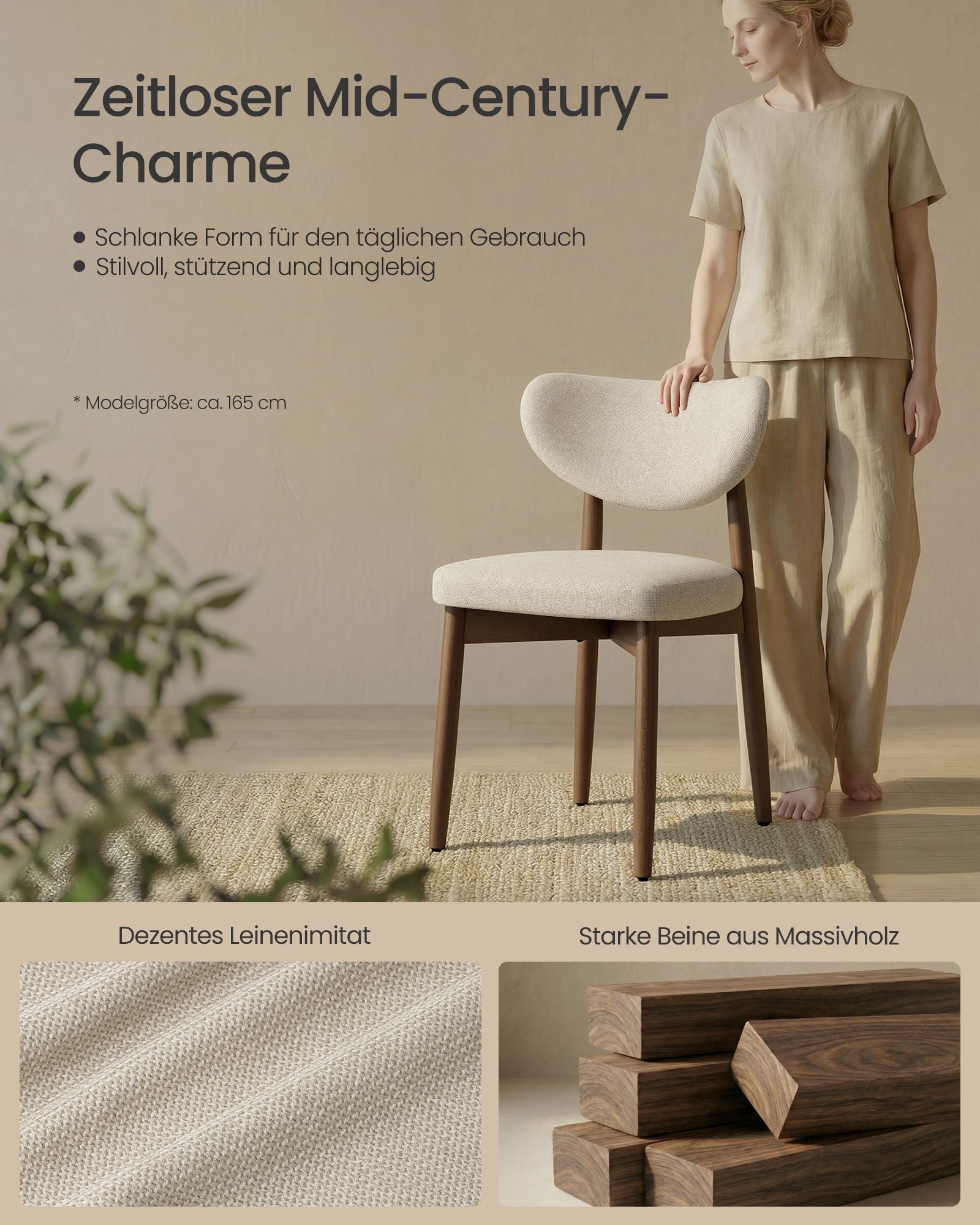 Eetkamerstoel - 2-Delige Set met Massief Houten Poten - Cappuccinobeige - 51 x 50 x 82 cm