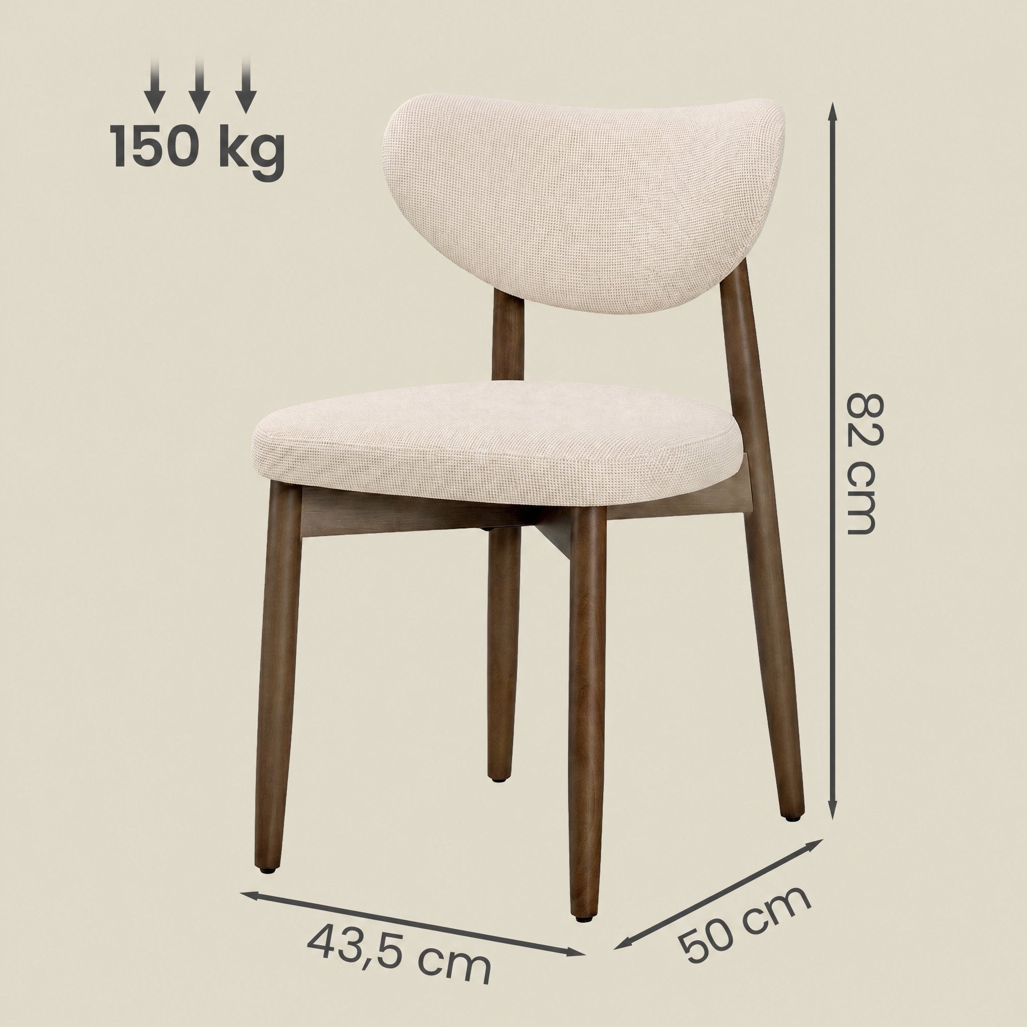 Eetkamerstoelen - Set van 2 - Ergonomische Rugleuning - Massief Hout - Beige
