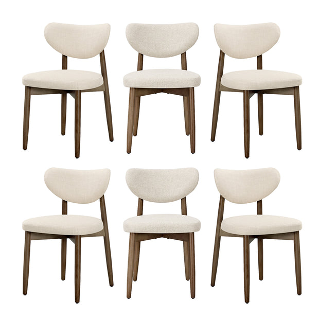 Eetkamerstoelen - Set van 6 - Ergonomische Rugleuning - Massief Hout - Beige