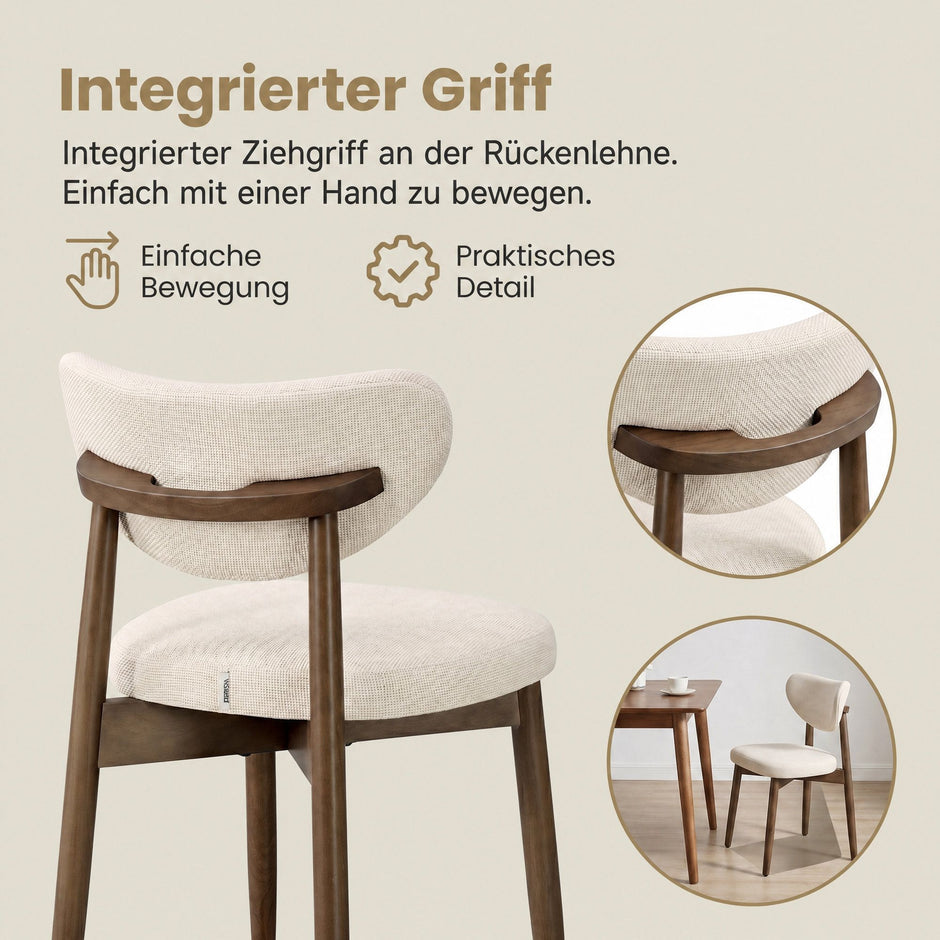 Eetkamerstoelen - Set van 6 - Ergonomische Rugleuning - Massief Hout - Beige