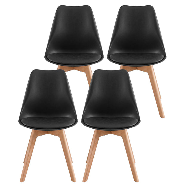 Eetkamerstoelen - Set van 4 - PU-Leer - Beukenhouten Poten - Zwart
