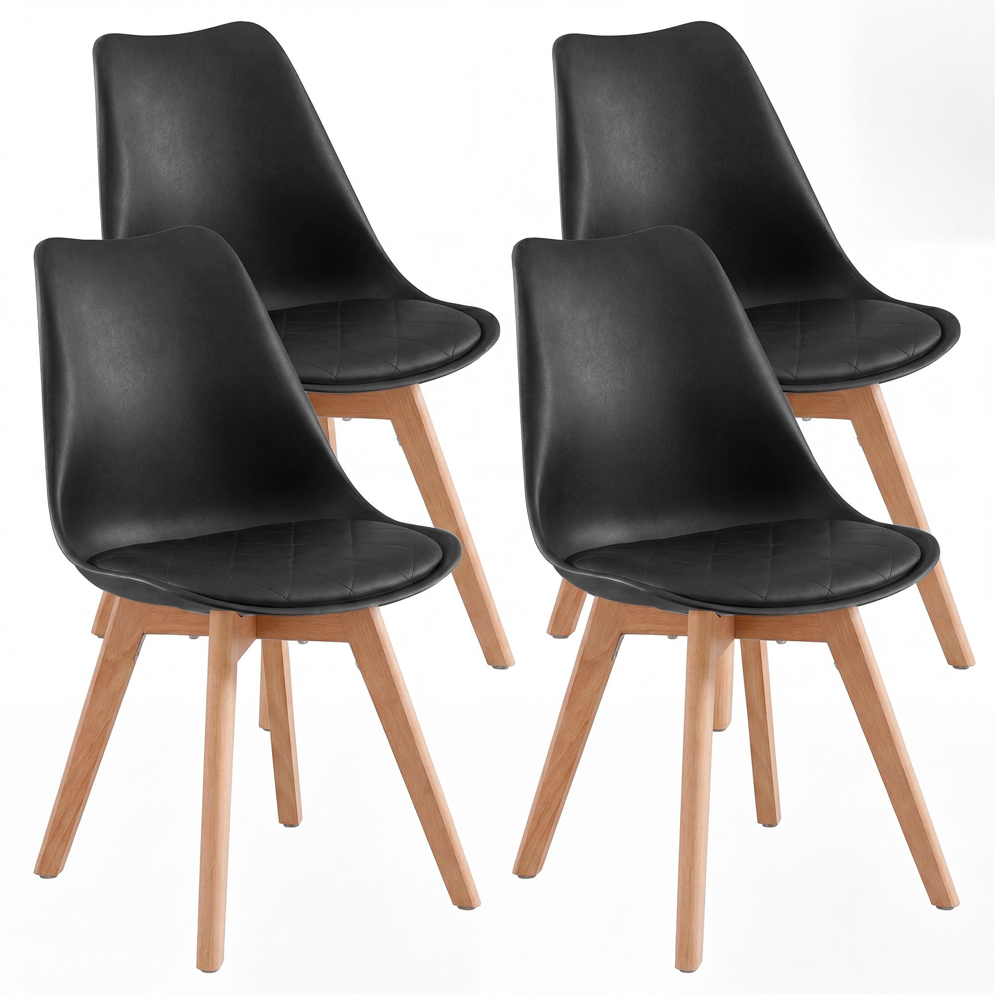 Eetkamerstoelen - Set van 4 - PU-Leer - Beukenhouten Poten - Zwart