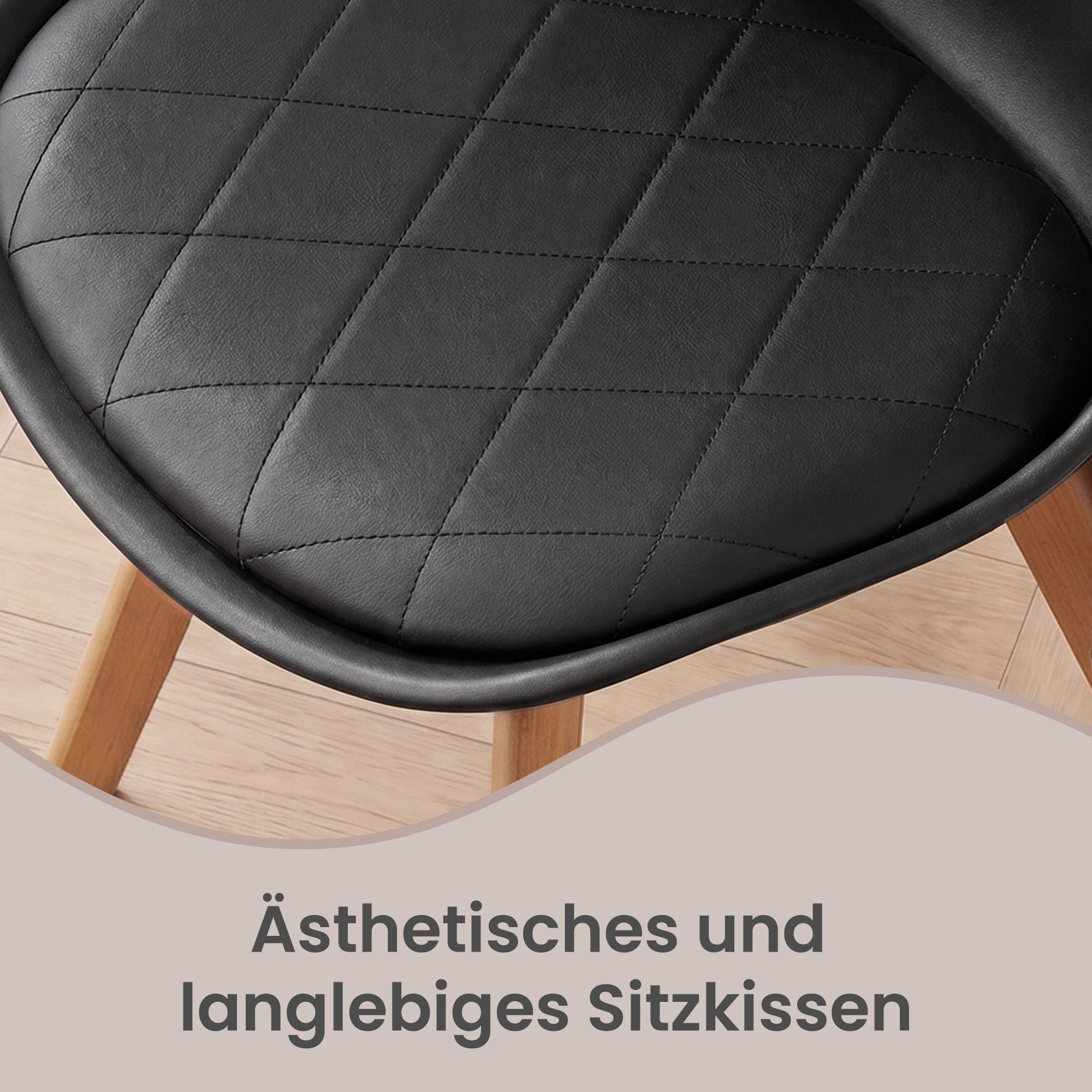 Eetkamerstoelen - Set van 4 - PU-Leer - Beukenhouten Poten - Zwart
