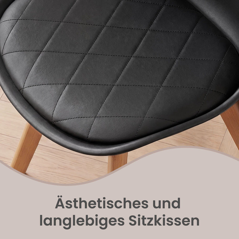 Eetkamerstoelen - Set van 4 - PU-Leer - Beukenhouten Poten - Zwart