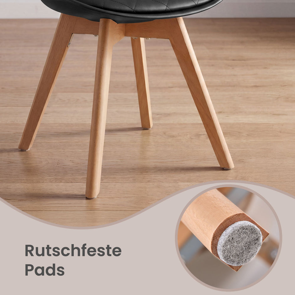Eetkamerstoelen - Set van 4 - PU-Leer - Beukenhouten Poten - Zwart