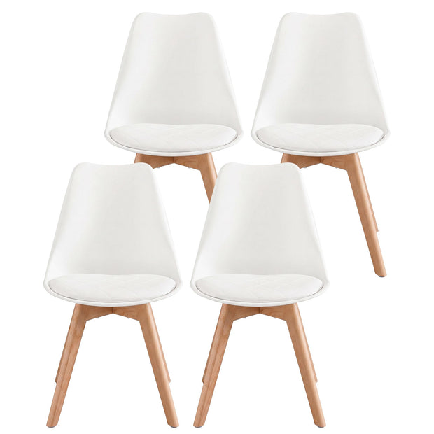 Eetkamerstoelen - Set van 4 - PU-Leer - Beukenhouten Poten - Wit