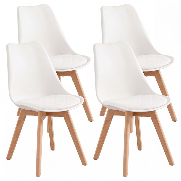 Eetkamerstoelen - Set van 4 - PU-Leer - Beukenhouten Poten - Wit