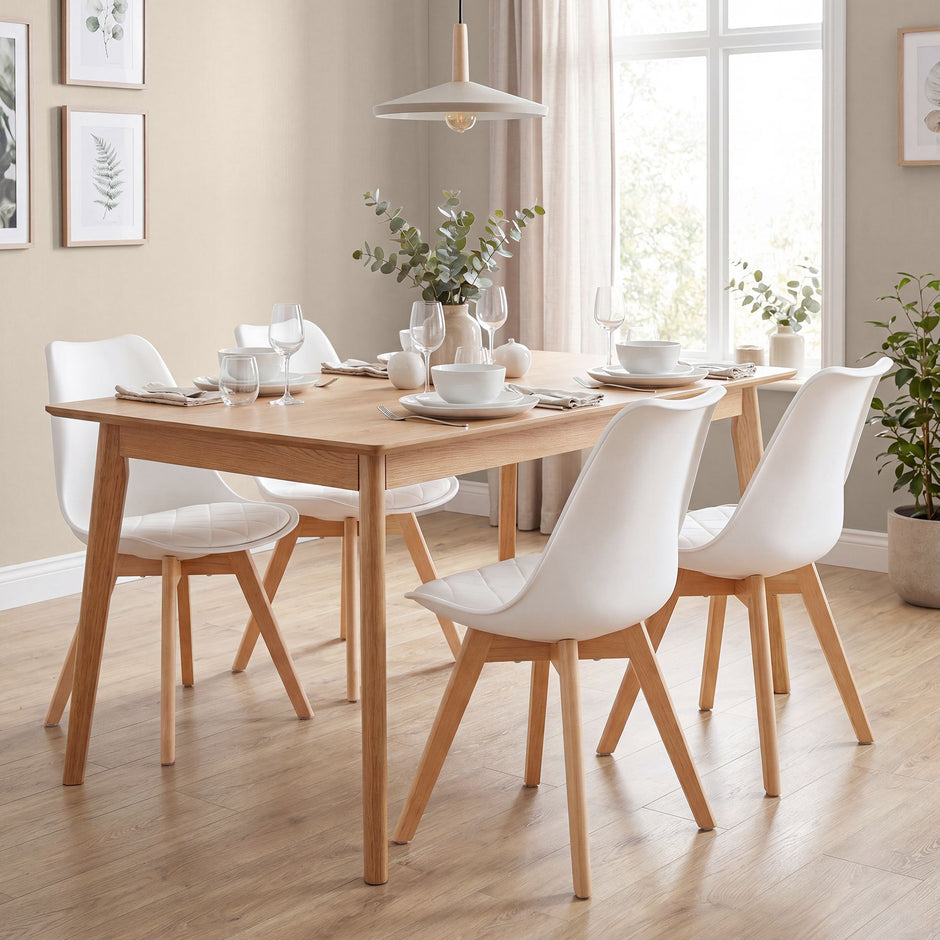 Eetkamerstoelen - Set van 4 - PU-Leer - Beukenhouten Poten - Wit