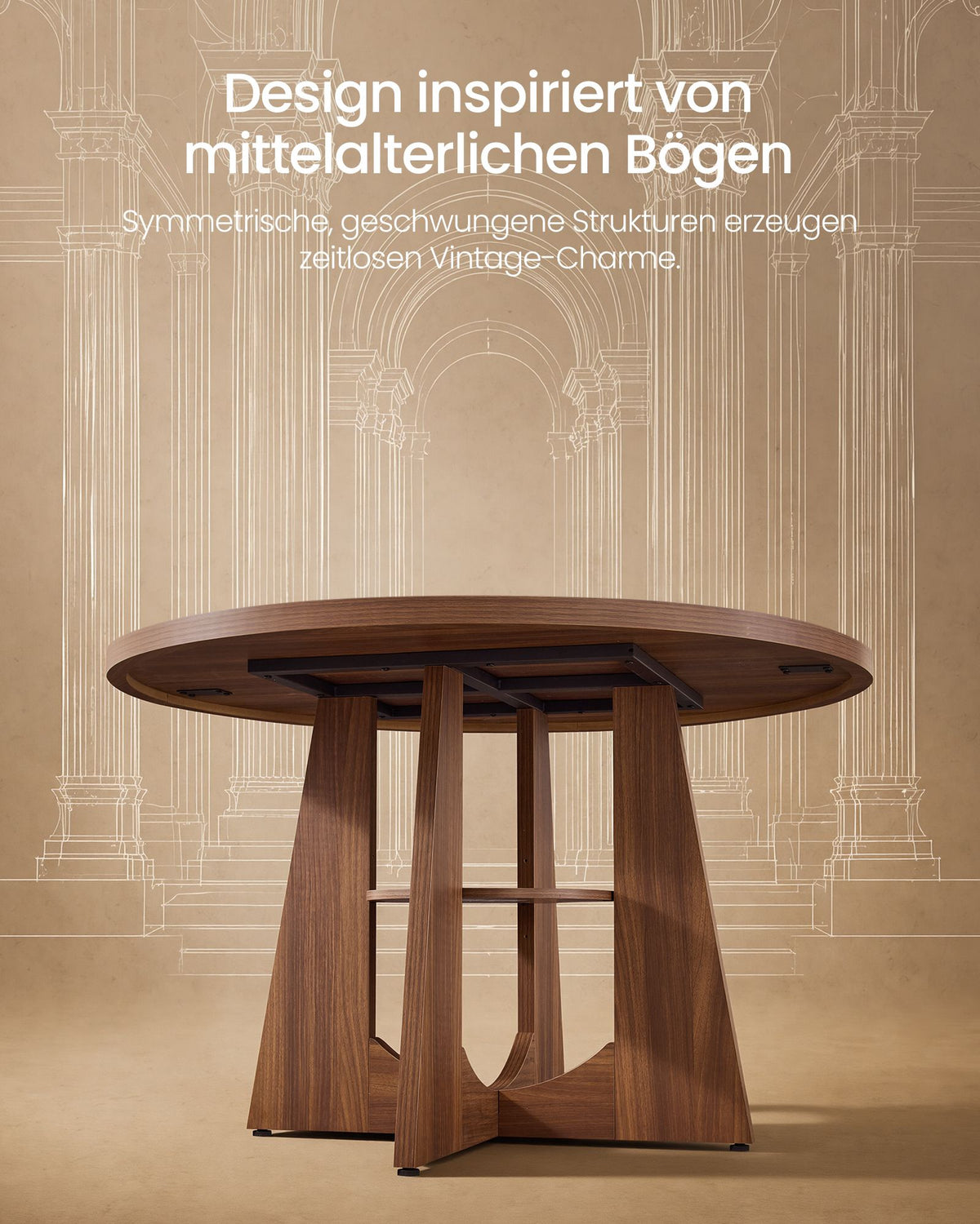 Ronde Eettafel – Ø 120 cm – Met Onderplank – 4-6 Personen – Kastanjebruin