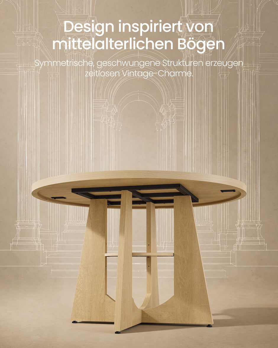 Ronde Eettafel – Ø 120 cm – Met Onderplank – 4-6 Personen – Eikenbeige