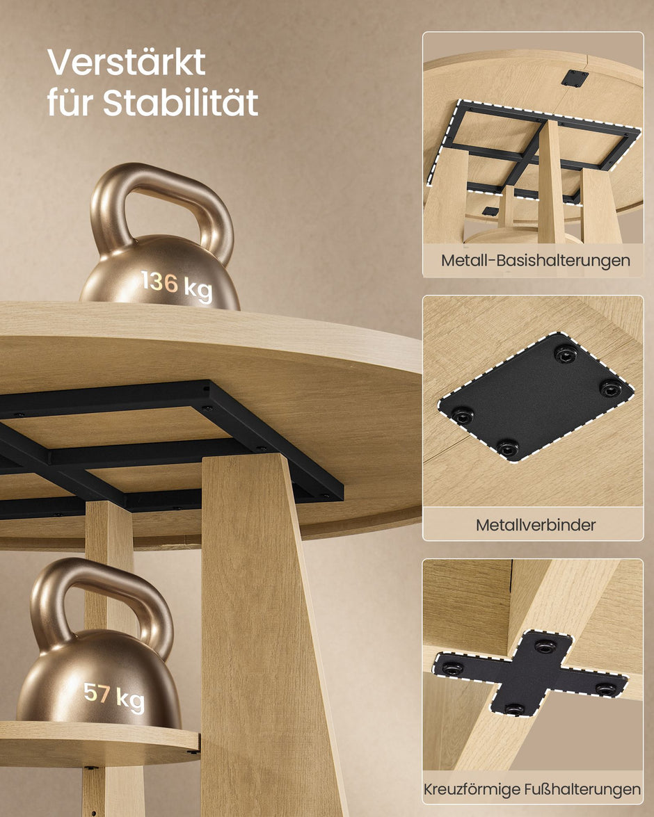 Ronde Eettafel – Ø 120 cm – Met Onderplank – 4-6 Personen – Eikenbeige