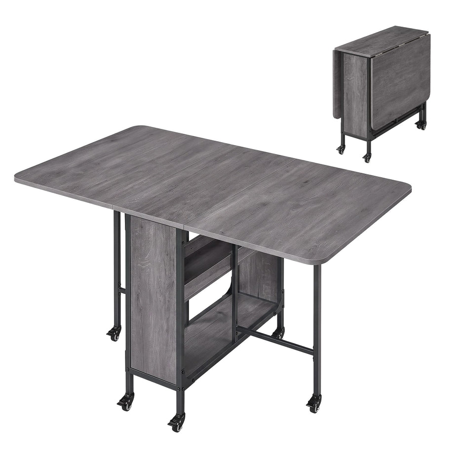Inklapbare Eettafel – Op Wieltjes – Met Opbergruimte – 130 x 75 cm – Rookgrijs