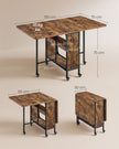 Inklapbare Eettafel – Op Wieltjes – 2 Opbergplanken – 130 x 75 cm – Vintage Bruin