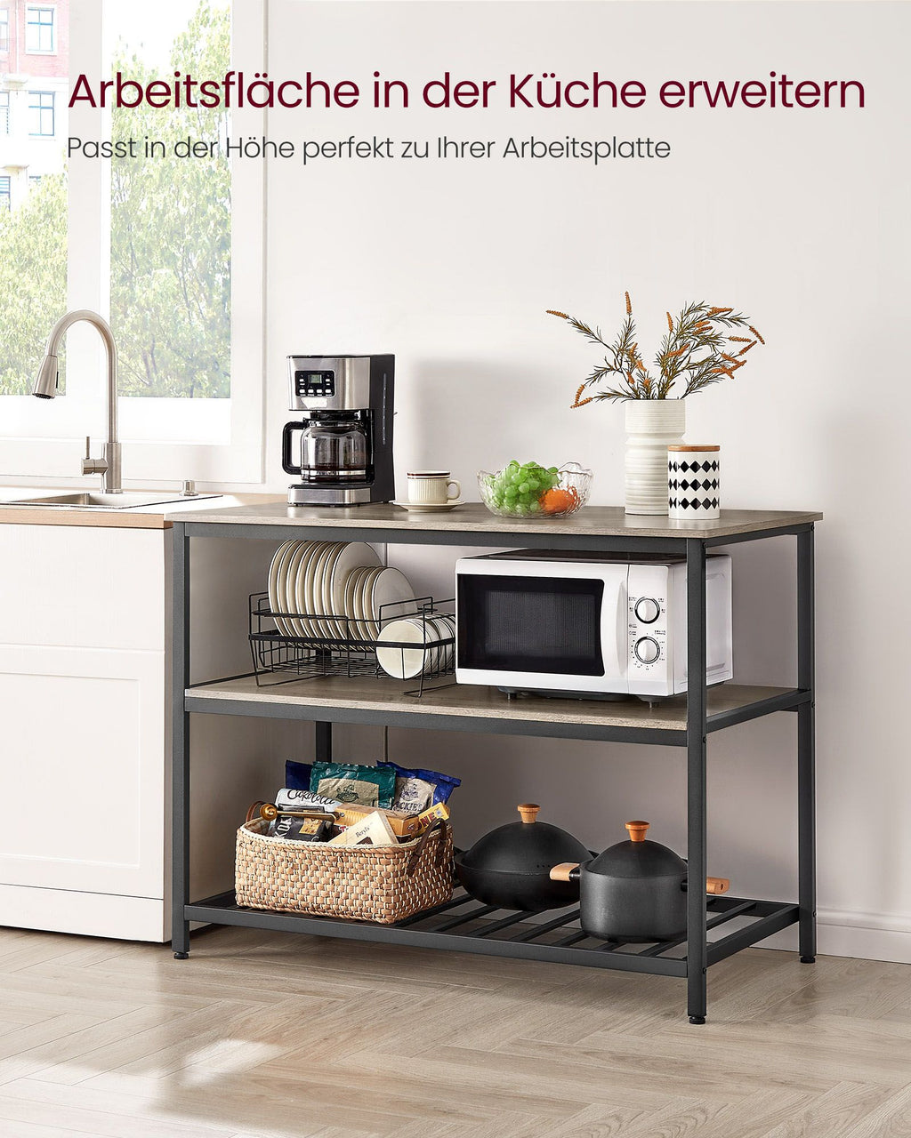 Keukenplank – 3 niveaus – 60 × 120 × 90 cm – industrieel design