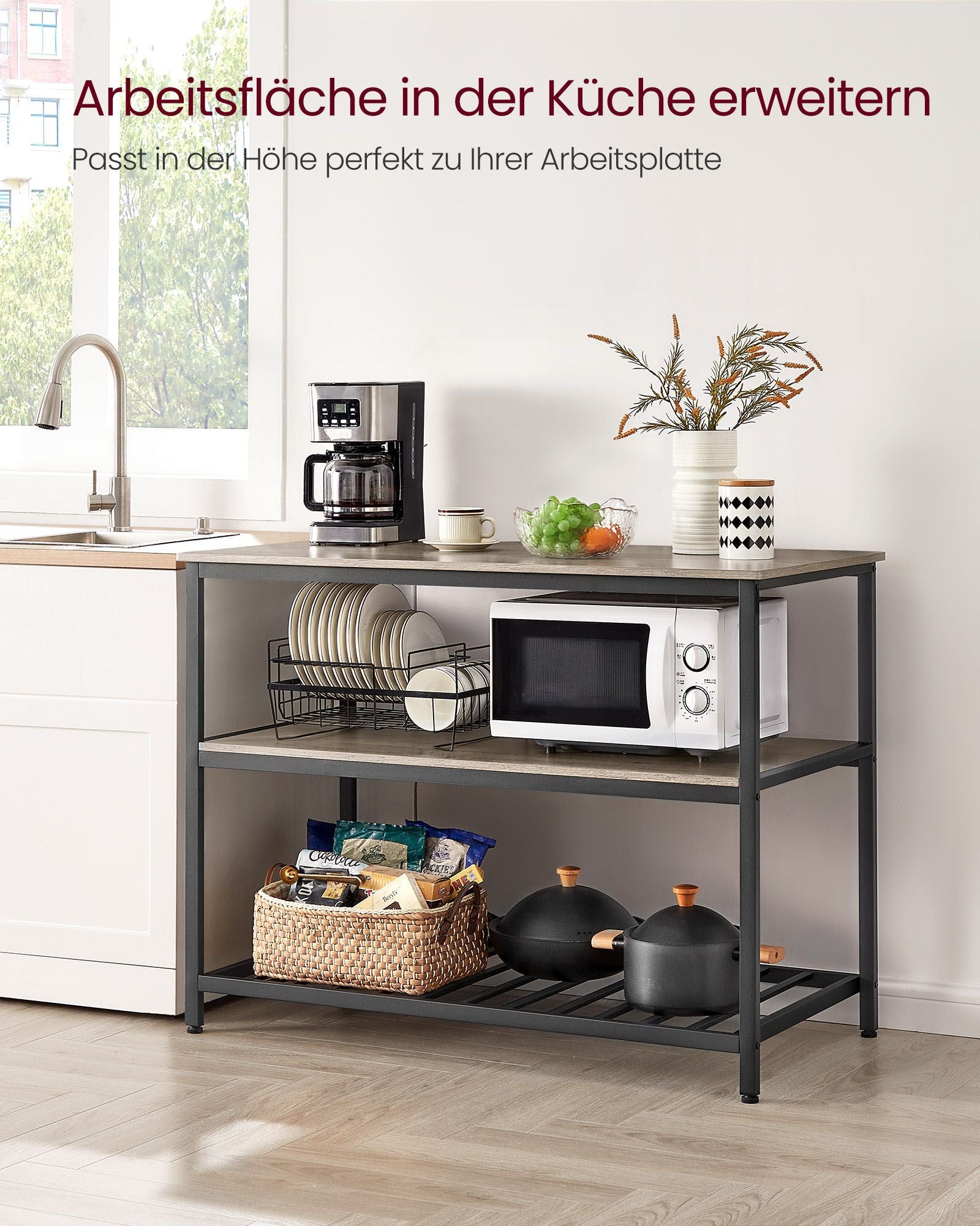 Keukenplank – 3 niveaus – 60 × 120 × 90 cm – industrieel design