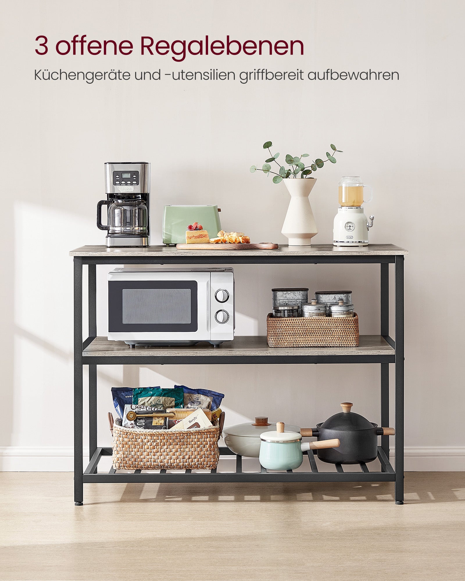 Keukenplank – 3 niveaus – 60 × 120 × 90 cm – industrieel design