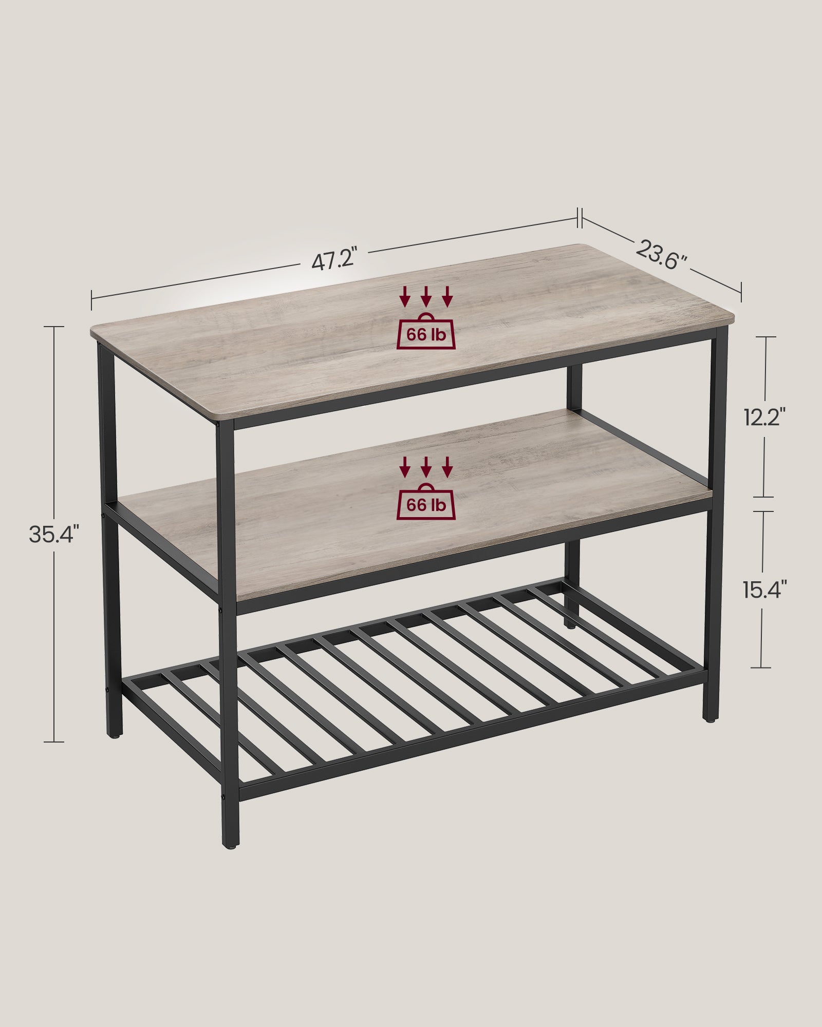 Keukenplank – 3 niveaus – 60 × 120 × 90 cm – industrieel design