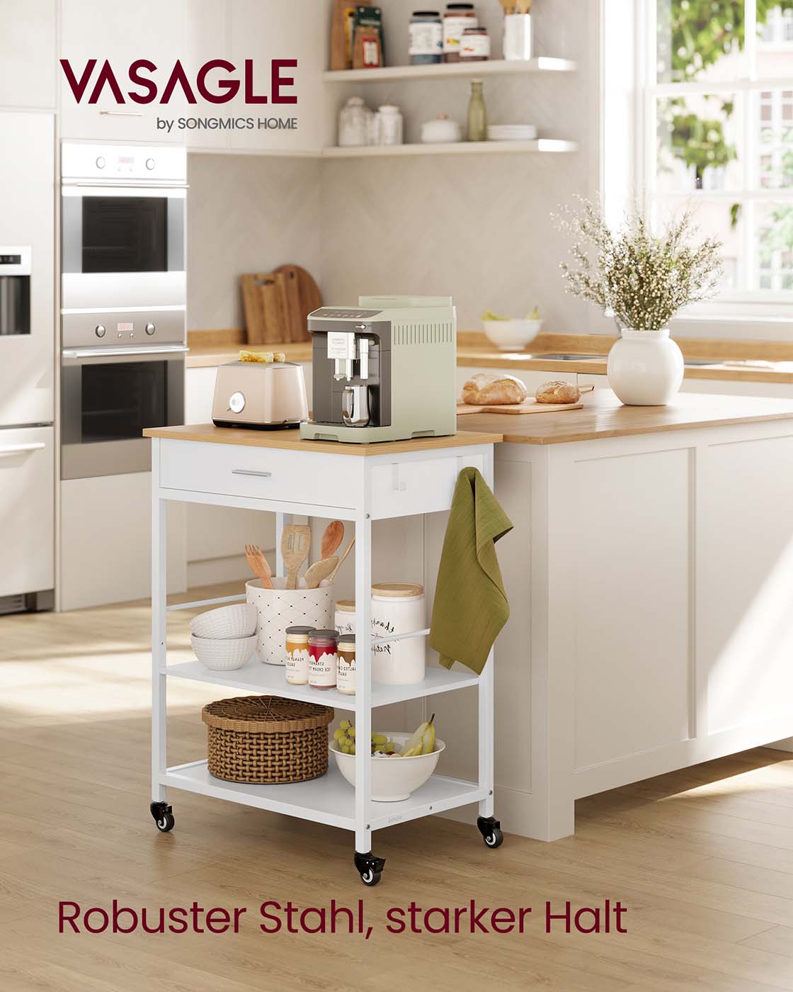 Keukentrolley – Wielen, Lade en Haken – Veel Opbergruimte – Keuken