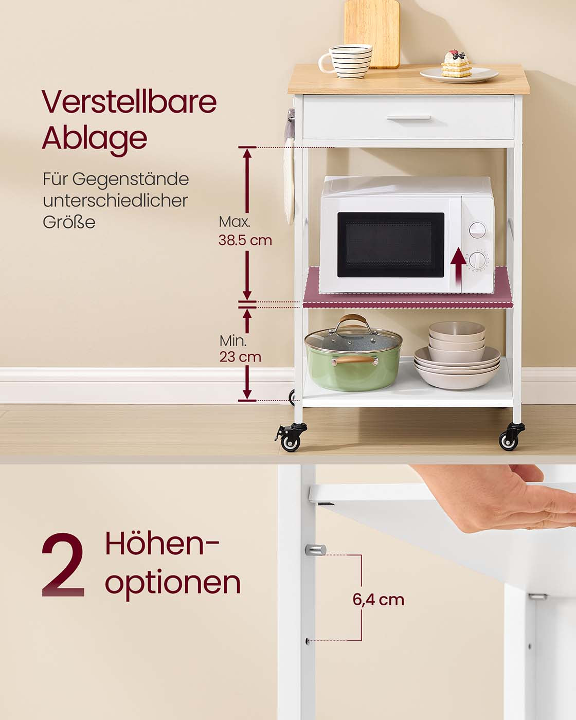 Keukentrolley – Wielen, Lade en Haken – Veel Opbergruimte – Keuken