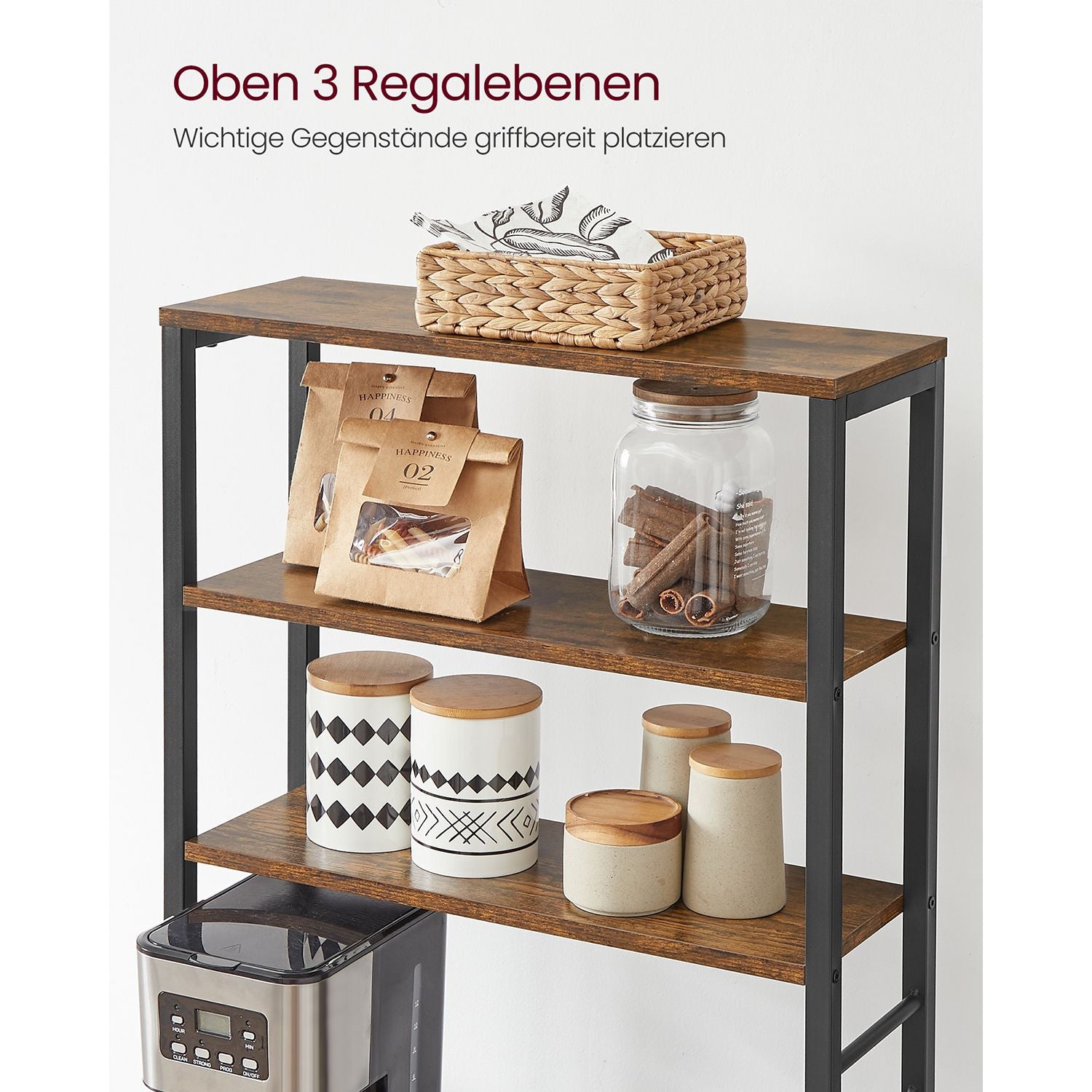 Keukenrek - Keukenkast - Met planken en 8 haken - Magnetronplank - 40 x 60 x 167 cm
