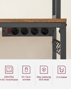 Keukenplank met stopcontacten en roosterplaat vintage bruin-zwart