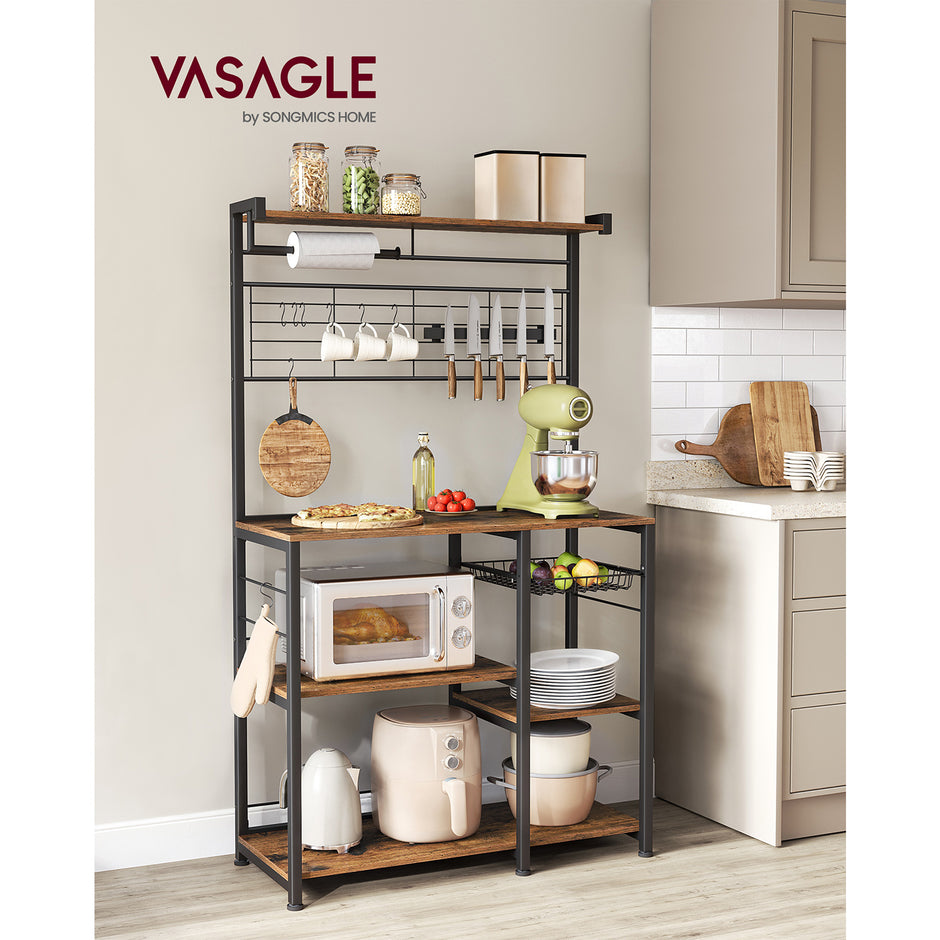 Keukenplank met magneetstrip en 12 haken vintage bruin-zwart