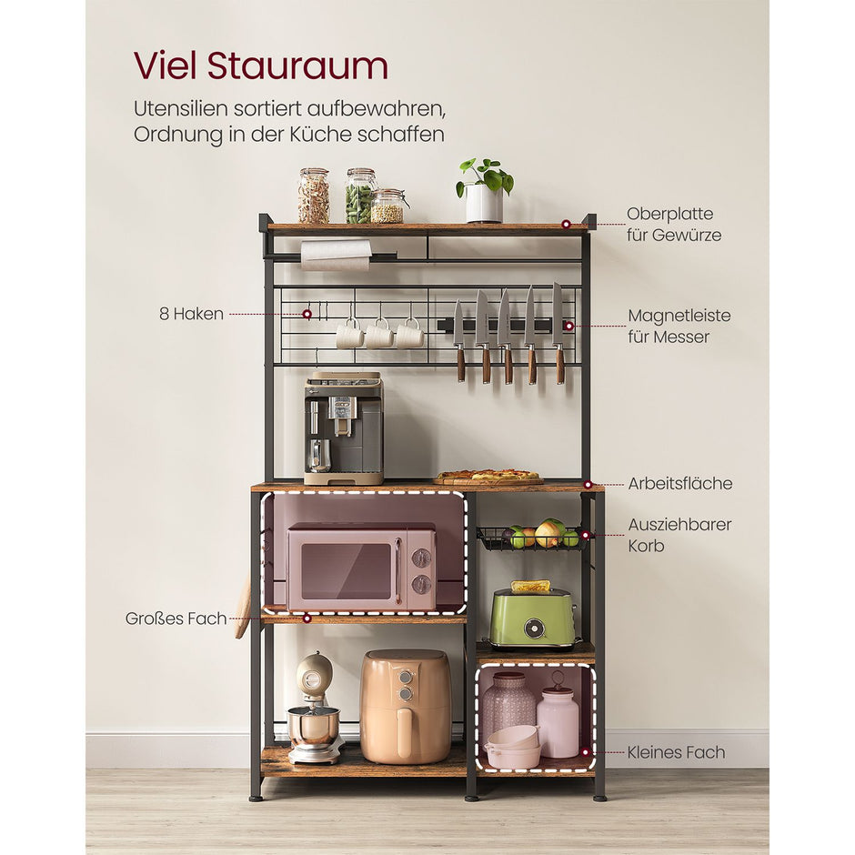 Keukenplank met magneetstrip en 12 haken vintage bruin-zwart