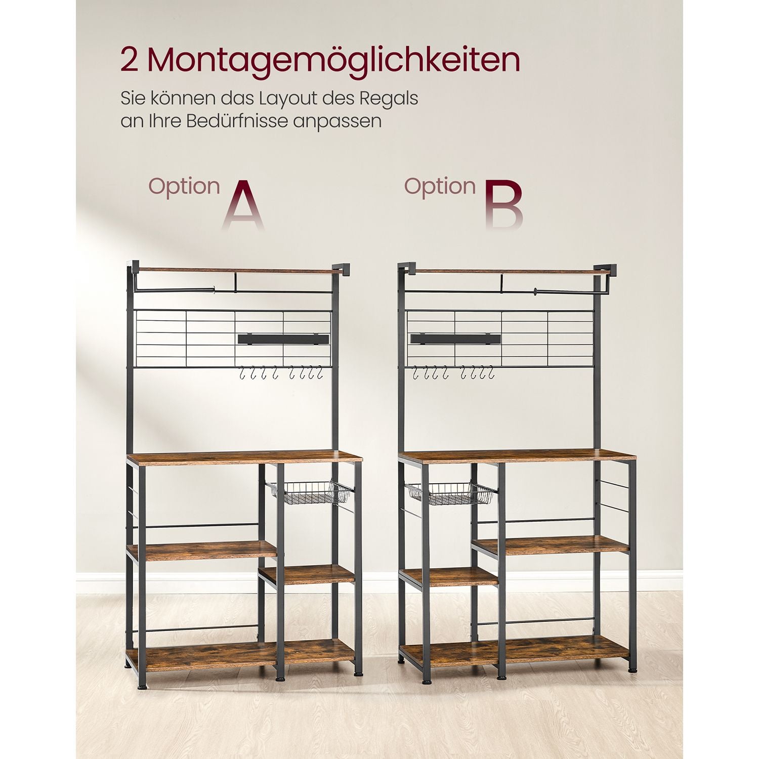Keukenplank met magneetstrip en 12 haken vintage bruin-zwart