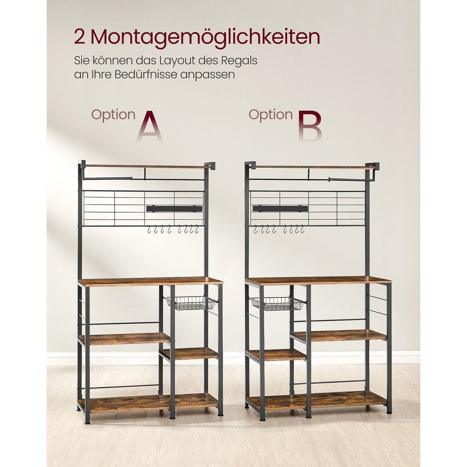 Keukenplank met magneetstrip en 12 haken vintage bruin-zwart