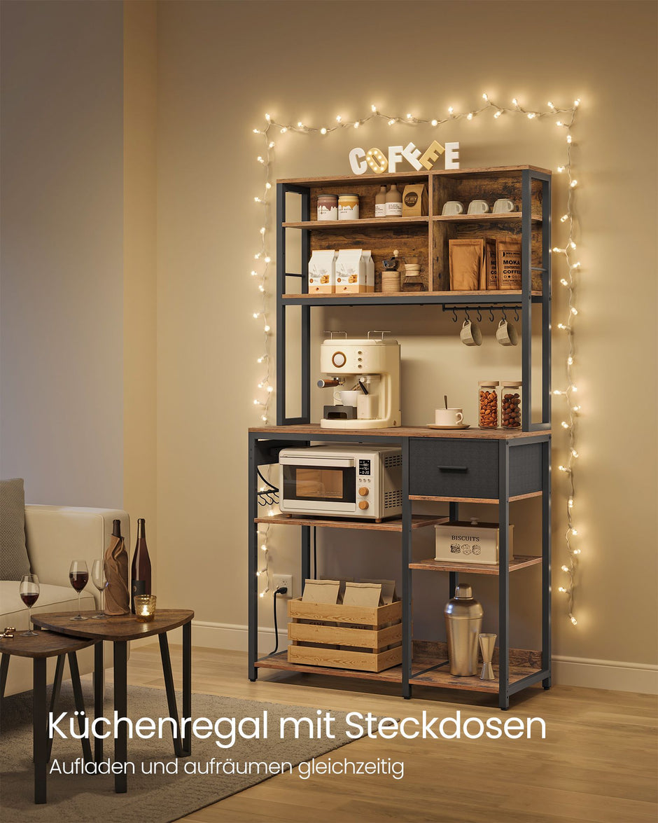 Keukenplank met Stopcontacten en Lade – Vintage bruin-inktzwart