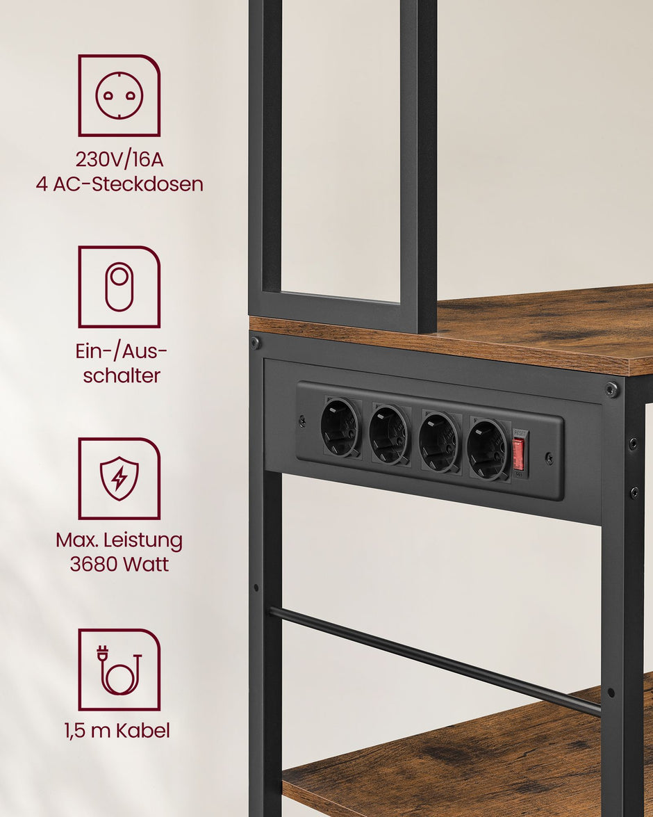 Keukenplank met Stopcontacten en Lade – Vintage bruin-inktzwart