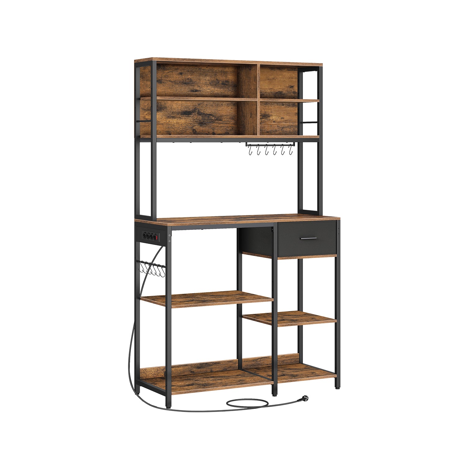 Keukenplank met stopcontacten en verstelbare planken vintage bruin en inktzwart