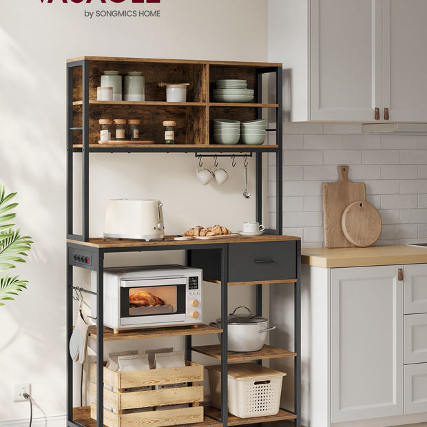 Keukenplank met stopcontacten en verstelbare planken vintage bruin en inktzwart