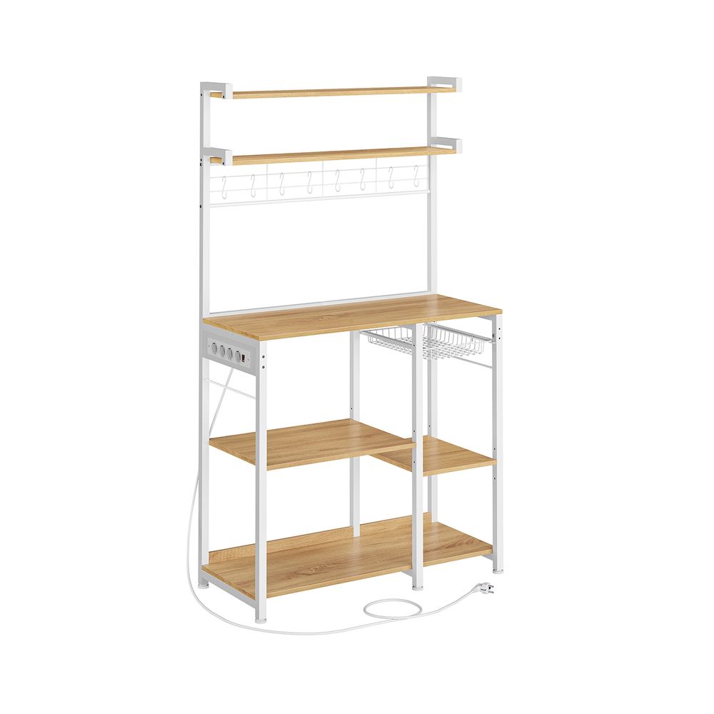 Keukenrek - Staande rek - Met stopcontact - Meerdere planken - Metalen frame - Bruin