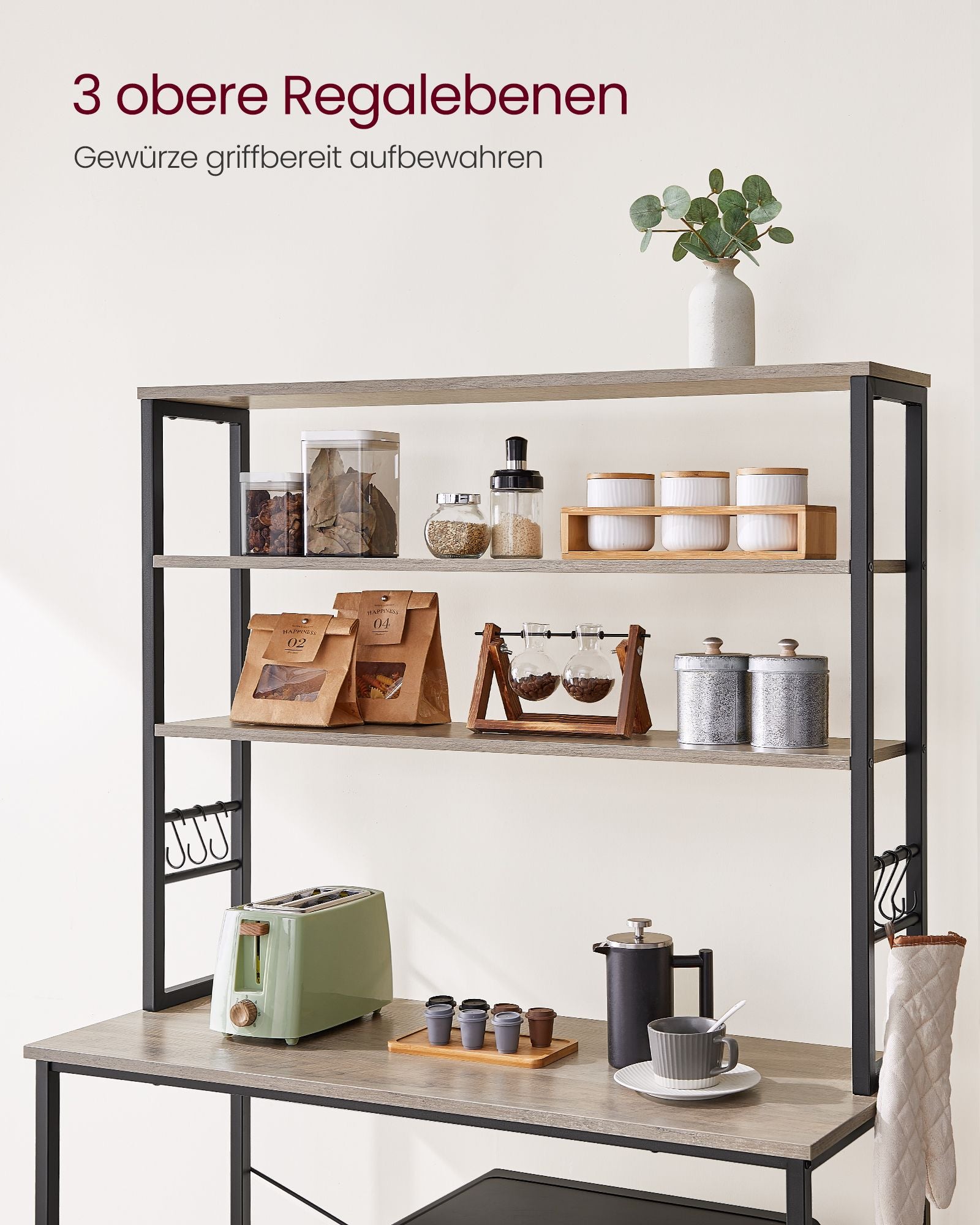 Keukenplank met 6 Niveaus – Staal en Spaanplaat – Greige-Zwart