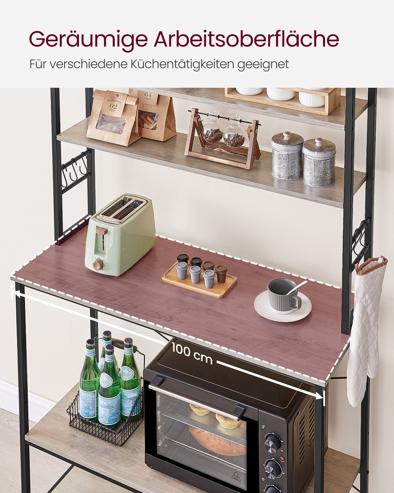 Keukenplank met 6 Niveaus – Staal en Spaanplaat – Greige-Zwart