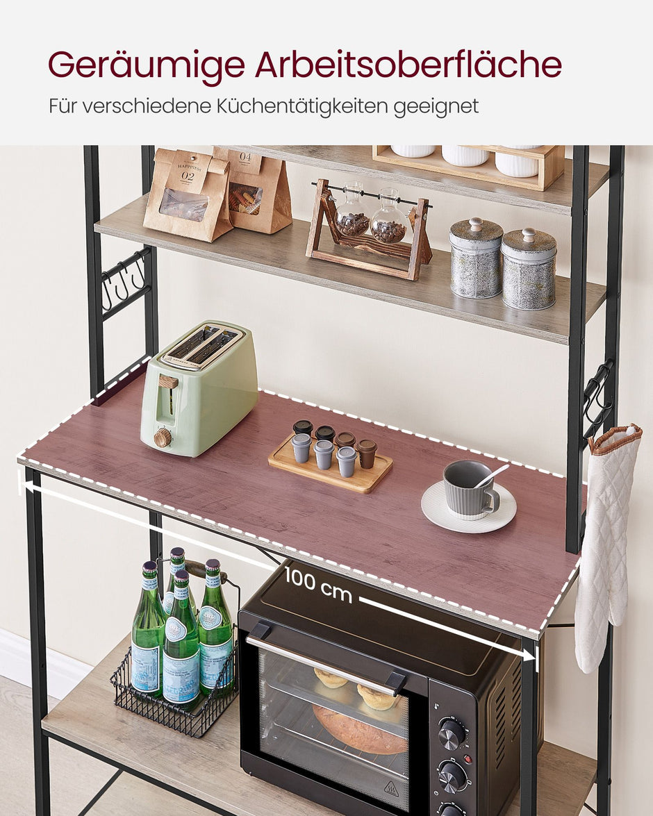 Keukenplank met 6 Niveaus – Staal en Spaanplaat – Greige-Zwart