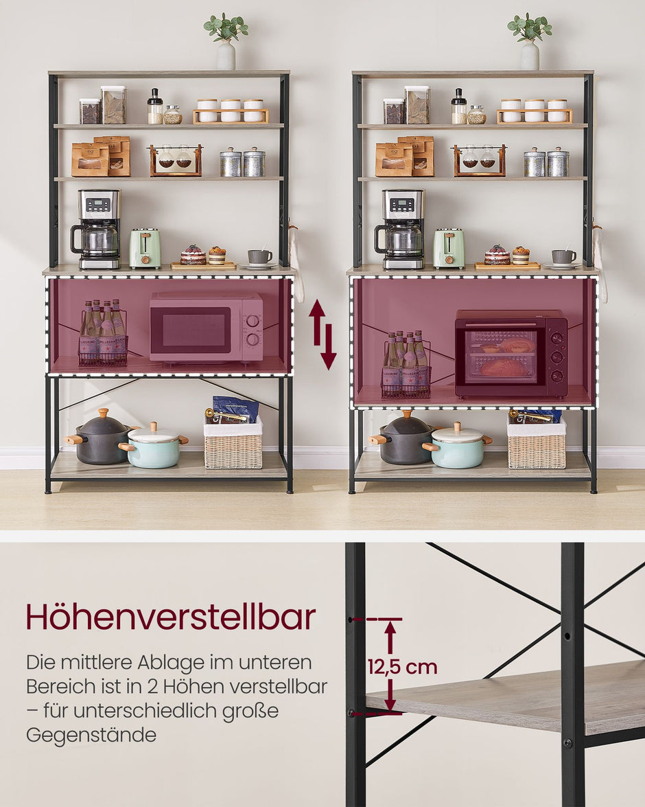 Keukenplank met 6 Niveaus – Staal en Spaanplaat – Greige-Zwart