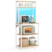 Keukenrek – LED-Verlichting en Stopcontacten – Verstelbare Planken – 8 Haken – 60 x 40 x 168 cm – Goudeiken en Matwit