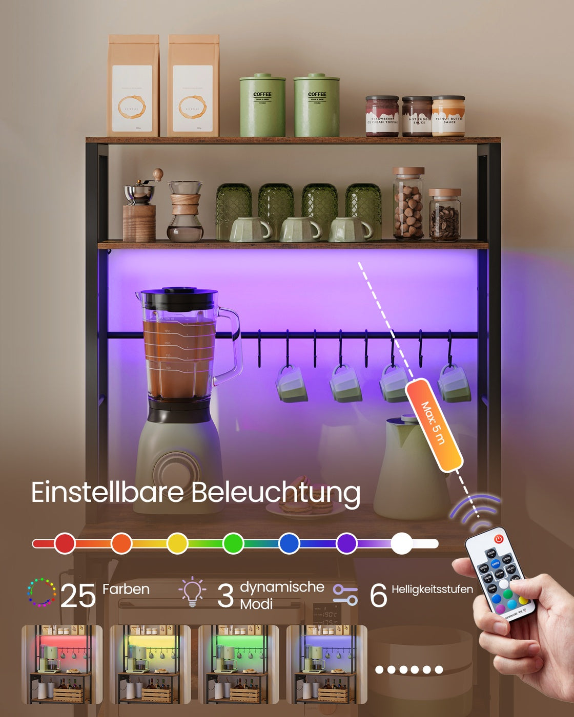 LED keukenplank met stopcontact - Vintage bruin - Mat zwart - Praktisch design