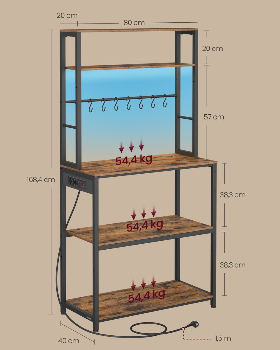LED keukenplank met stopcontact - Vintage bruin - Mat zwart - Praktisch design
