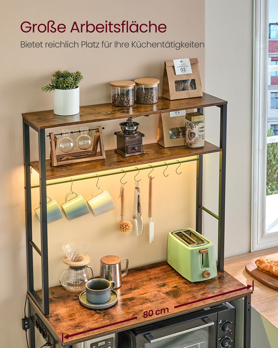 LED keukenplank met stopcontact - Vintage bruin - Mat zwart - Praktisch design