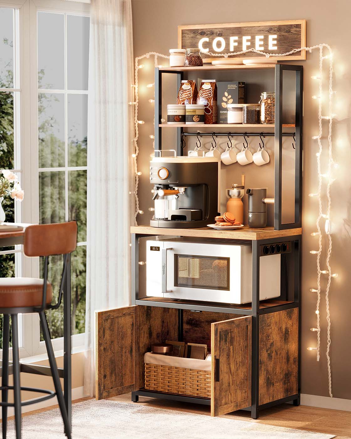 Keukenplank – Met Stopcontacten en Haken – Hout – Praktische Opbergruimte